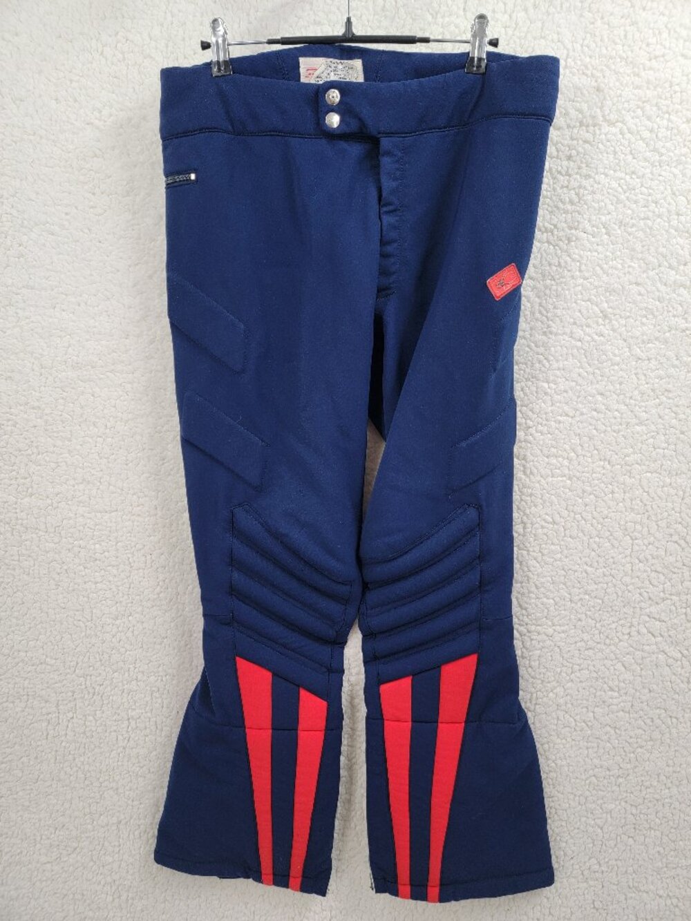 VTG Spyder Padded Ski Racing Pants Blue Red Flare Made in Japan Nylon Wool Blend